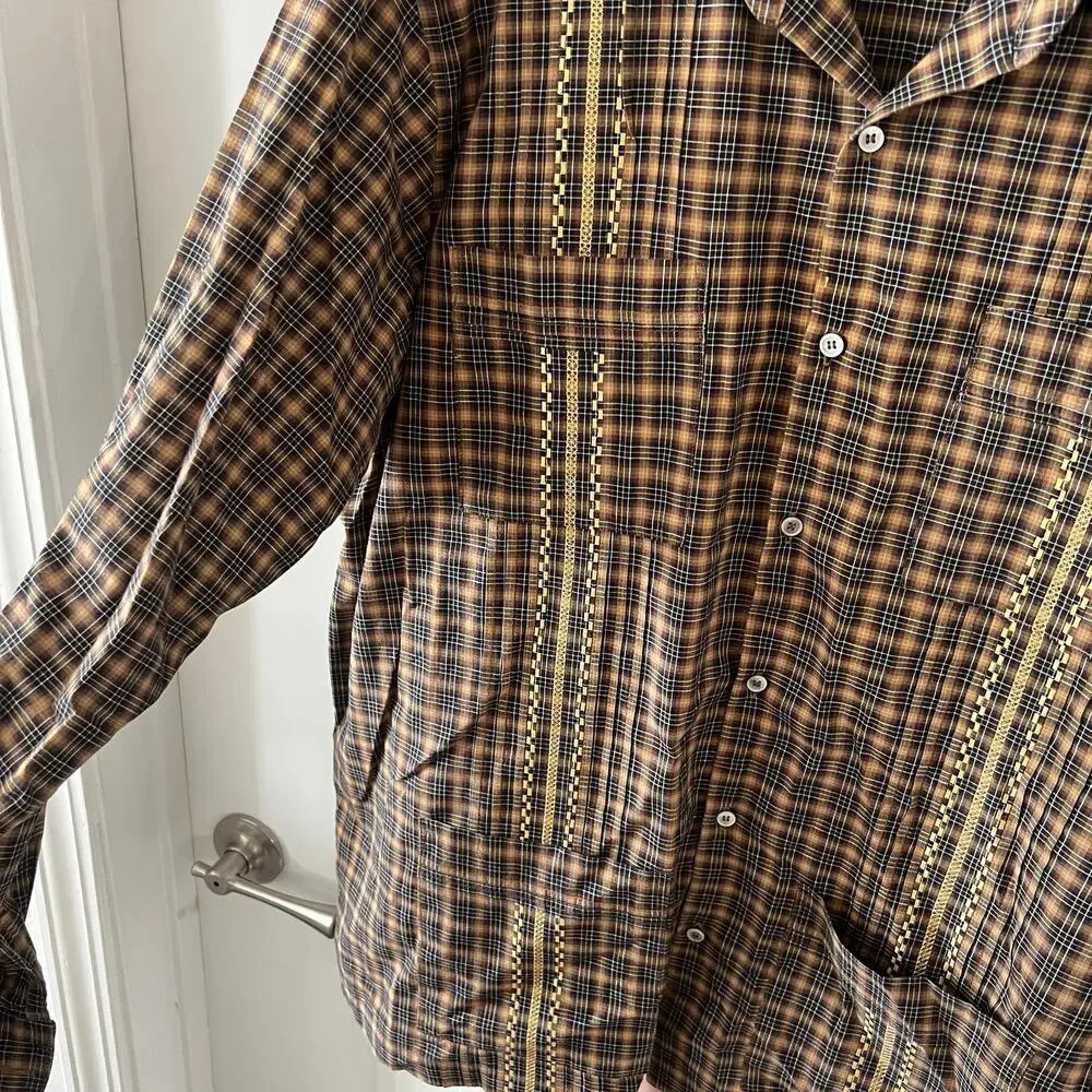 355 Dos Carolinas Guayabera Long Sleeve Size XXL Color Brown - Picture 5 of 7
